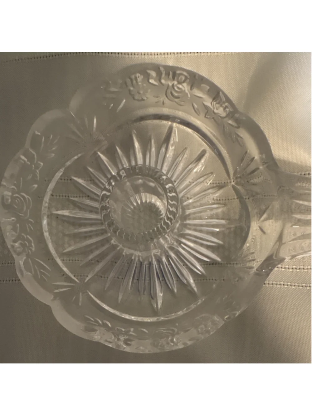 Clear Pressed Glass Floral Candle Holder with Handle Decorative Taper